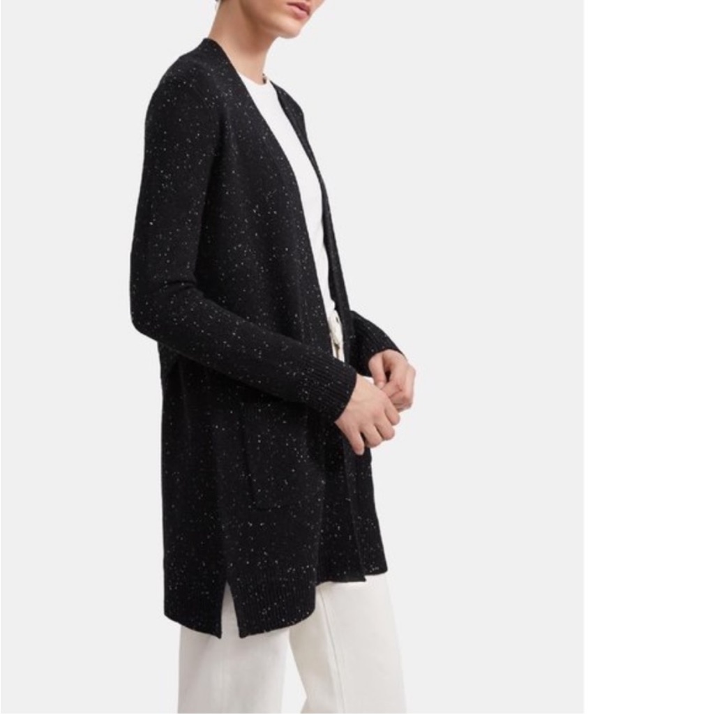Theory Cashmere Open Front Black Speckled Cardigan. 100% Cashmere. Medium.
